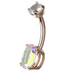 Oval Prong Navel Curve In Gold With Mercury Mist Topaz -Body Vision Los Angeles 40583 BVLABodyVisionOvalProngNavelCurveinGoldwithMercuryMistTopazSingleRoseGold3