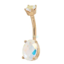 Oval Prong Navel Curve In Gold With Checkerboard Mercury Mist Topaz -Body Vision Los Angeles 40583 BodyVision BVLAOvalProngNavelCurveinGoldwithCheckerboardMercuryMistTopazSingleYellowGold1