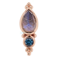 "Mai" Threaded End In Gold With Rose Cut Labradorite & London Blue Topaz -Body Vision Los Angeles 40589 BodyVision BVLAMaiThreadedEndinGoldwithRoseCutLabradorite LondonBlueTopazsingleRoseGold2