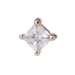 Threadless: Prong-Set Princess-Cut Pin In Gold With White CZ