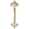Gold Curved Barbell With Prong-Set Princess-Cut DIAMONDS