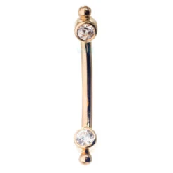 Gold Curved Barbell With White CZ's In Forward Facing Bezels & Bead Accents
