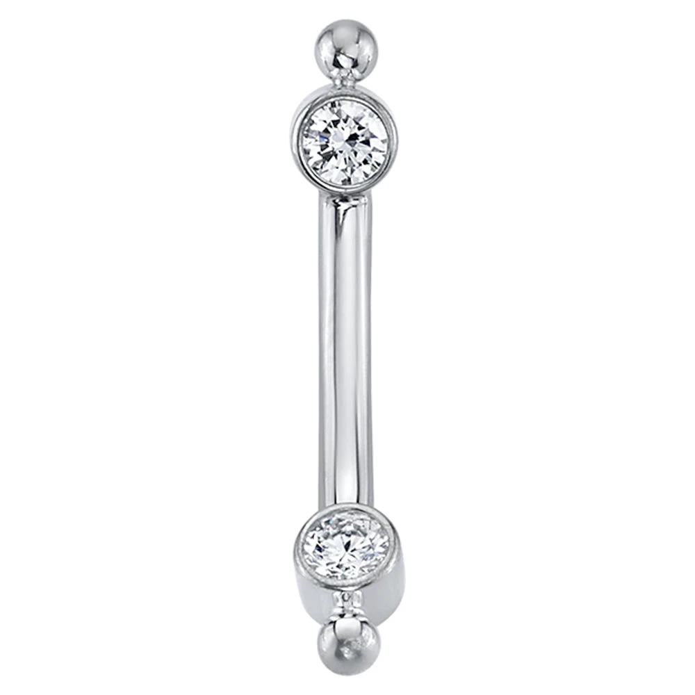 Gold Curved Barbell With White CZ's In Forward Facing Bezels & Bead Accents 4 Gold Curved Barbell With White CZ's In Forward Facing Bezels & Bead Accents - Image 4