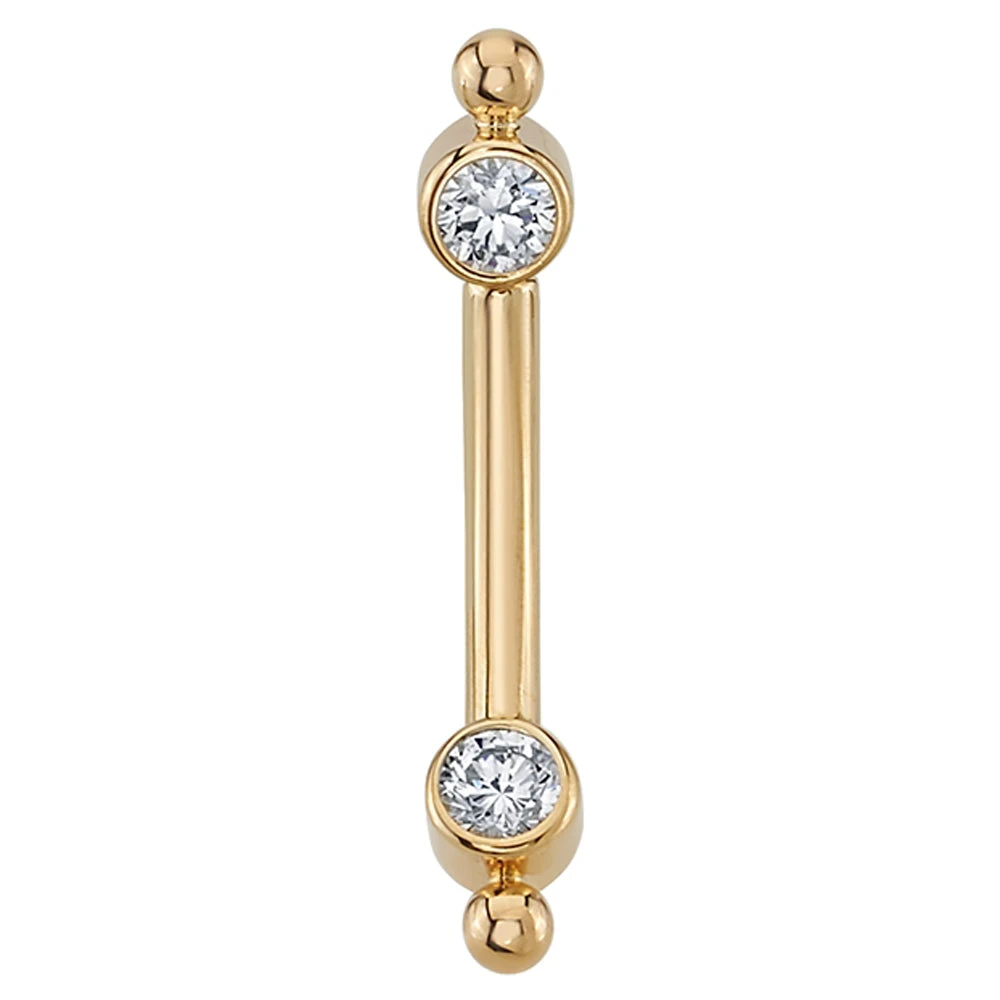 Gold Curved Barbell With White CZ's In Forward Facing Bezels & Bead Accents 3 Gold Curved Barbell With White CZ's In Forward Facing Bezels & Bead Accents - Image 3