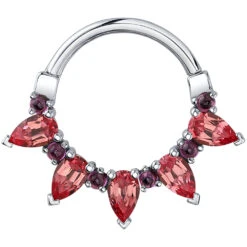 "Pear Kolo" Hinge Ring In Gold With Rhodolite & Padparadscha Sapphires