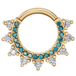 "Gem Kolo" Hinge Ring In Gold With Ocean Blue Diamond & White Diamonds