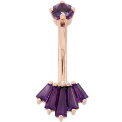"Oceane 5" Navel Curve In Gold With Amethyst -Body Vision Los Angeles 40652 BVLAOceane5ProngNavelCurveinGoldwithAmethystSingleRoseGold2