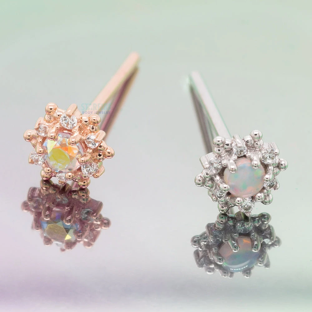 "Hannah" Nostril Screw In Gold With Mercury Mist Topaz & White CZ's 2 "Hannah" Nostril Screw In Gold With Mercury Mist Topaz & White CZ's - Image 2