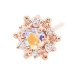 "Hannah" Nostril Screw In Gold With Mercury Mist Topaz & White CZ's