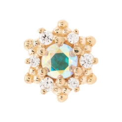 "Hannah" Threaded End In Gold With Mercury Mist Topaz & White CZ's -Body Vision Los Angeles 40729 BodyVisionBVLAHannahThreadedEndinGoldwithMercuryMistTopazandWhiteCZsSingleYelllowGold2