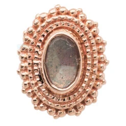 Afghan Oval Threaded End In Gold With Rose Cut Labradorite -Body Vision Los Angeles 40768 BVLABodyVisionAfghanOvalFlatbackinGoldwithRoseCutLabradoriteSingle10mmx8mmRoseGold2