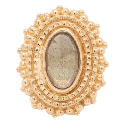 Afghan Oval Threaded End In Gold With Rose Cut Labradorite -Body Vision Los Angeles 40768 BVLABodyVisionAfghanOvalFlatbackinGoldwithRoseCutLabradoriteSingle10mmx8mmYellowGold2 e6a325e9 68d3 4470 a0b9 4f2d496573d8