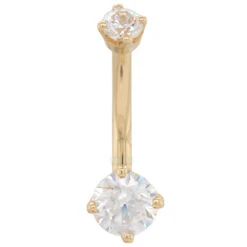 Prong-Set Navel Curve In Gold With White CZ's -Body Vision Los Angeles 40798 BVLABodyVisionProng SetNavelCurveinGoldwithWhiteCZ sSingleYellowGold5mmx3mm1 d2eba9ee b878 4094 8e58 90abb2a7f5c3