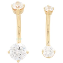 Prong-Set Navel Curve In Gold With White CZ's