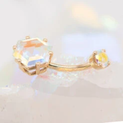 Hexagon Prong-Set Navel Curve In Gold With Mercury Mist Topaz' -Body Vision Los Angeles 40912 BVLABodyVisionHexagonProng SetNavelCurveinGoldwithMercuryMistTopaz zFunky1