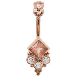 "Sarai Princess" Navel Curve In Gold With Oregon Sunstone & White CZ's