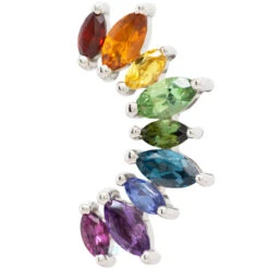 9 Gem "Athena" Threaded End In Gold Rainbow With Genuine Gemstones -Body Vision Los Angeles 40914 BVLA9GemAthenaThreadedEndinGoldRainbowwithGenuineGemstonesSingleWhiteGold1