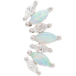 "Athena" Threaded End In Gold With White CZ's & Genuine White Opals -Body Vision Los Angeles 40914 BodyVisionBVLAAthenaThreadedEndinGoldwithGenuineWhiteOpal sandWhiteCZ sSingleLargeWhiteGold2