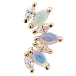 "Athena" Threaded End In Gold With White CZ's & Genuine White Opals -Body Vision Los Angeles 40914 BodyVisionBVLAAthenaThreadedEndinGoldwithGenuineWhiteOpal sandWhiteCZ sSingleYellowGold1