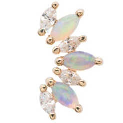 "Athena" Threaded End In Gold With White CZ's & Genuine White Opals -Body Vision Los Angeles 40914 BodyVisionBVLAAthenaThreadedEndinGoldwithGenuineWhiteOpal sandWhiteCZ sSingleYellowGold2 ebbb4f3b 5d51 46ad ac2c 93c155a6daac