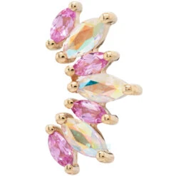 "Athena" Threaded End In Gold With Light Pink Sapphires & Mercury Mist Topaz