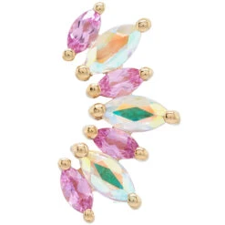 "Athena" Threaded End In Gold With Light Pink Sapphires & Mercury Mist Topaz -Body Vision Los Angeles 40914BVLABodyVision AthenaThreadedEndwithLightPinkSapphire MercuryMistTopazLargeYG2