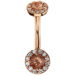 "Stravinsky" Navel Curve In Gold With Oregon Sunstone & White CZ's