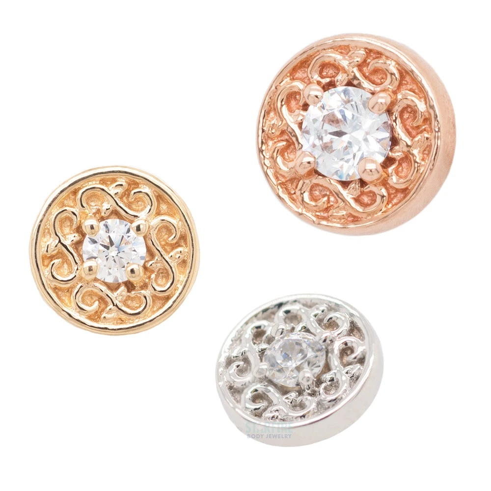 "Elizabeth" Threaded End In Gold With White CZ 1 "Elizabeth" Threaded End In Gold With White CZ