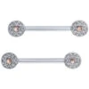 "Elizabeth" Forward Facing Nipple Barbells In Gold With Rainbow Moonstone