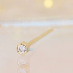 Honeycomb Nostril Screw In Gold With White CZ -Body Vision Los Angeles 40948 BodyVision BVLAHoneycombNostrilScrewinGoldwithWhiteCZSingleYellowGold2mmzfunky
