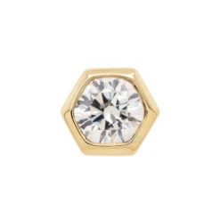 Honeycomb Threaded End In Gold With White CZ -Body Vision Los Angeles 40948 BodyVision BVLAHoneycombThreadedEndinGoldwithWhiteCZSingleYellowGold3mm2