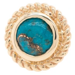 "Raine" Threaded End In Gold With Copper Blue Turquoise -Body Vision Los Angeles 40949 BVLABodyVisionRaineThreadedEndinGoldwithCopperBlueTurquoiseSingle6mmYellowGold1