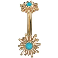 "Sunshine" Navel J Curve In Gold With Turquoise