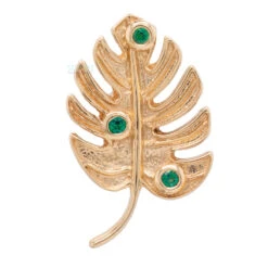 Monstera Leaf Threaded End In Gold With Rainforest Topaz' -Body Vision Los Angeles 41088 BVLABodyVisionMonsteraLeafFlatbackinGoldwithRainforestTopazSingleLeftCurveYellowGold2 ce274823 ddd0 4a0d bb06 638d351c6ce6