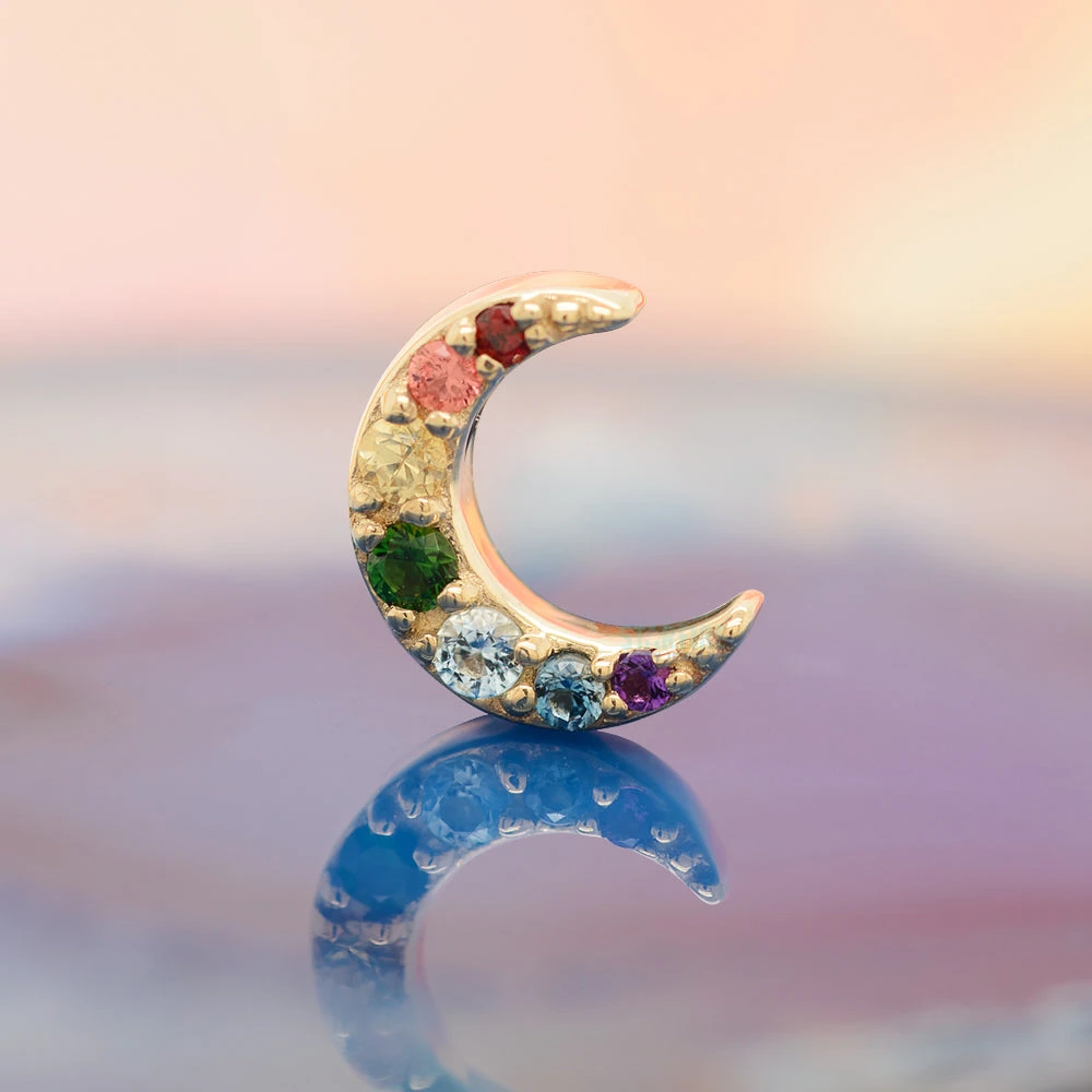 "Jula" Threaded End In Gold Rainbow With Genuine Gemstones 2 "Jula" Threaded End In Gold Rainbow With Genuine Gemstones - Image 2