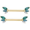 "French Kiss" Forward Facing Nipple Barbells In Gold With Seafoam Tourmaline, Sandblasted Swiss Blue Topaz & DIAMONDS