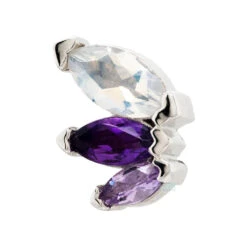 "French Kiss" Threaded End In Gold With Rainbow Moonstone, Amethyst & Light Amethyst -Body Vision Los Angeles 41092 BodyVision BVLAFrenchKissThreadedEndinGoldwithRainbowMoonstone Amethyst LightAmethystSingleWhiteGold1
