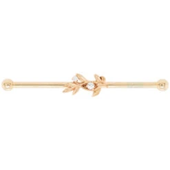 "Jessamine" Industrial Barbell In Gold With White CZ's 10 "Jessamine" Industrial Barbell In Gold With White CZ's -Body Vision Los Angeles 41093 BodyVision BVLAJessamineIndustrialBarbellinGoldwithWhiteCZsSingle11.4YellowGold1