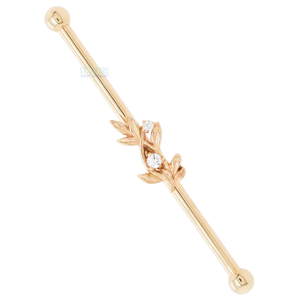 "Jessamine" Industrial Barbell In Gold With White CZ's 1 "Jessamine" Industrial Barbell In Gold With White CZ's