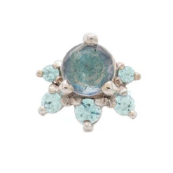 "Anaya" Threaded End In Gold With Rose Cut Labradorite & Cyan CZ's -Body Vision Los Angeles 41094 BodyVisionBVLAAnayaThreadedEndwithRoseCutLabradorite CyanCZsSingleWhiteGold2