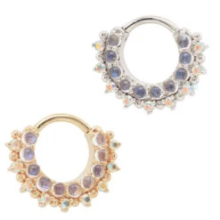 "Horizon 2" Hinge Ring In Gold With Rainbow Moonstone & Mercury Mist Topaz