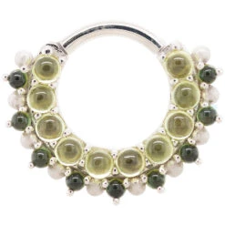 "Horizon 2" Hinge Ring In Gold With Peridot & Green Tourmaline With Sandblasted Bead Accents 6 "Horizon 2" Hinge Ring In Gold With Peridot & Green Tourmaline With Sandblasted Bead Accents -Body Vision Los Angeles 41175 BodyVision BVLAHorizon2HingeRinginGoldwithPeridot GreenTourmalinewithSandblastedBeadAccentsSingleWhiteGold16ga.5.162