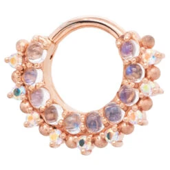 "Horizon 2" Hinge Ring In Gold With Rainbow Moonstone & Mercury Mist Topaz With Sandblasted Bead Accents