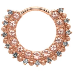 "Horizon" Hinge Ring In Gold With Oregon Sunstone & Grey Sapphire With Sandblasted Bead Accents