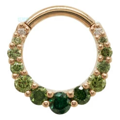 Graduating Gem "Oaktier" Hinge Ring In Gold With Green Ombre Diamonds