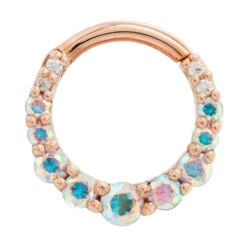 Graduating Gem "Oaktier" Hinge Ring In Gold With Mercury Mist Topaz & White CZ's -Body Vision Los Angeles 41365 BodyVision BVLAGraduatingGemOaktierHingeRinginGoldwithMercuryMistTopaz WhiteCZsSingleRoseGold2