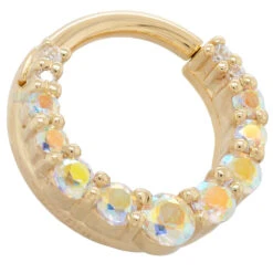 Graduating Gem "Oaktier" Hinge Ring In Gold With Mercury Mist Topaz & White CZ's -Body Vision Los Angeles 41365 BodyVision BVLAGraduatingGemOaktierHingeRinginGoldwithMercuryMistTopaz WhiteCZsSingleYellowGold3