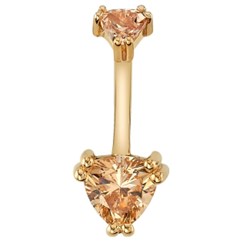 "Tanti" Navel Curve In Gold With Champagne CZ's 1 "Tanti" Navel Curve In Gold With Champagne CZ's