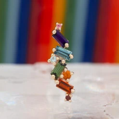 "Genesis" Threaded End In Gold Rainbow With Genuine Gemstones -Body Vision Los Angeles 41471 BodyVision BVLA Genesis ThreadedEndinGoldRainbowwithGenuineGemstonesSinglezFunkyYellowGoldRight