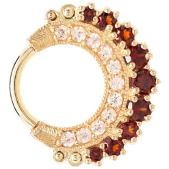 "Marilyn" Hinge Ring In Gold With Garnet & Champagne Sapphire -Body Vision Los Angeles 41479 BodyVision BVLAMarilynHingeRinginGoldwithGarnet ChampagneSapphireSingleYellowGold1